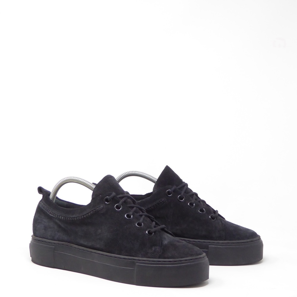 AGL Women Platform Sneakers Black Suede Beaded Trim Size 39 / 9